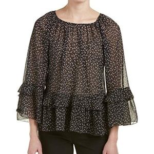Max Studio |‎ Sheer Boho Ruffle Bell Sleeve Blouse